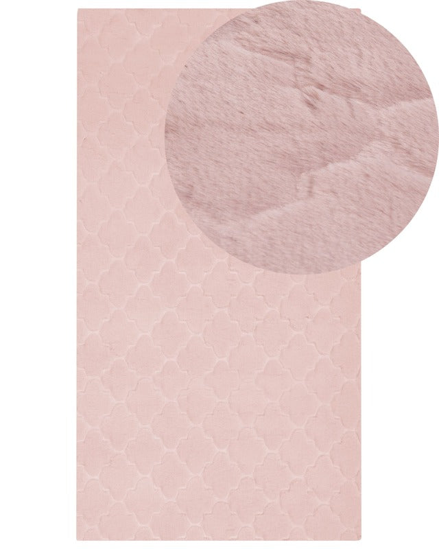 Faux Rabbit Fur Rug Pink Artificial Polyester Fur 80 x 150 cm Soft Shaggy High Pile Trellis Pattern  Rug Beliani