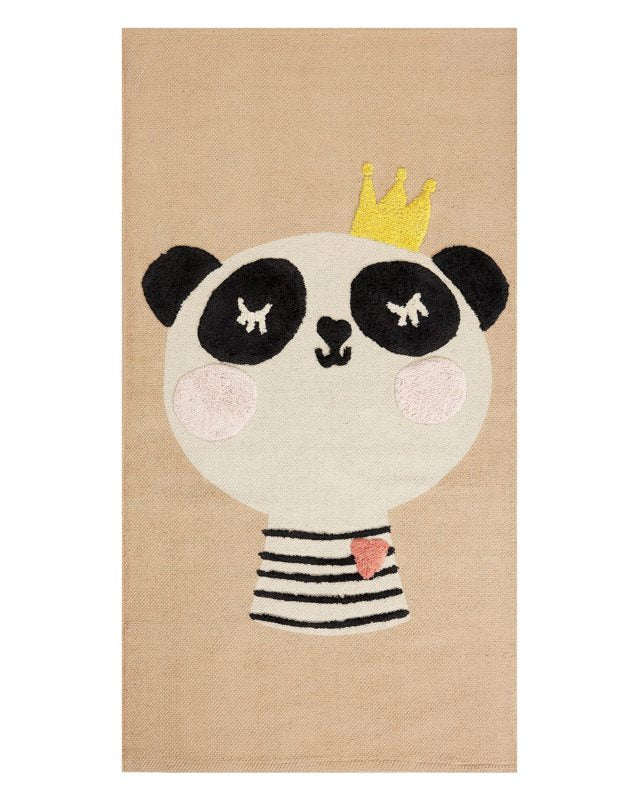 Area Rug Beige Cotton Polyester 80 x 150 cm Panda Print Low Pile Runner for Children Playroom  Beliani