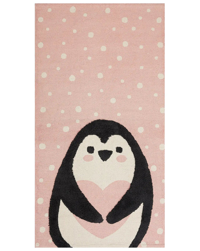 Area Rug Pink Cotton Polyester 80 x 150 cm Pinguin Print Low Pile Runner for Children Playroom  Beliani