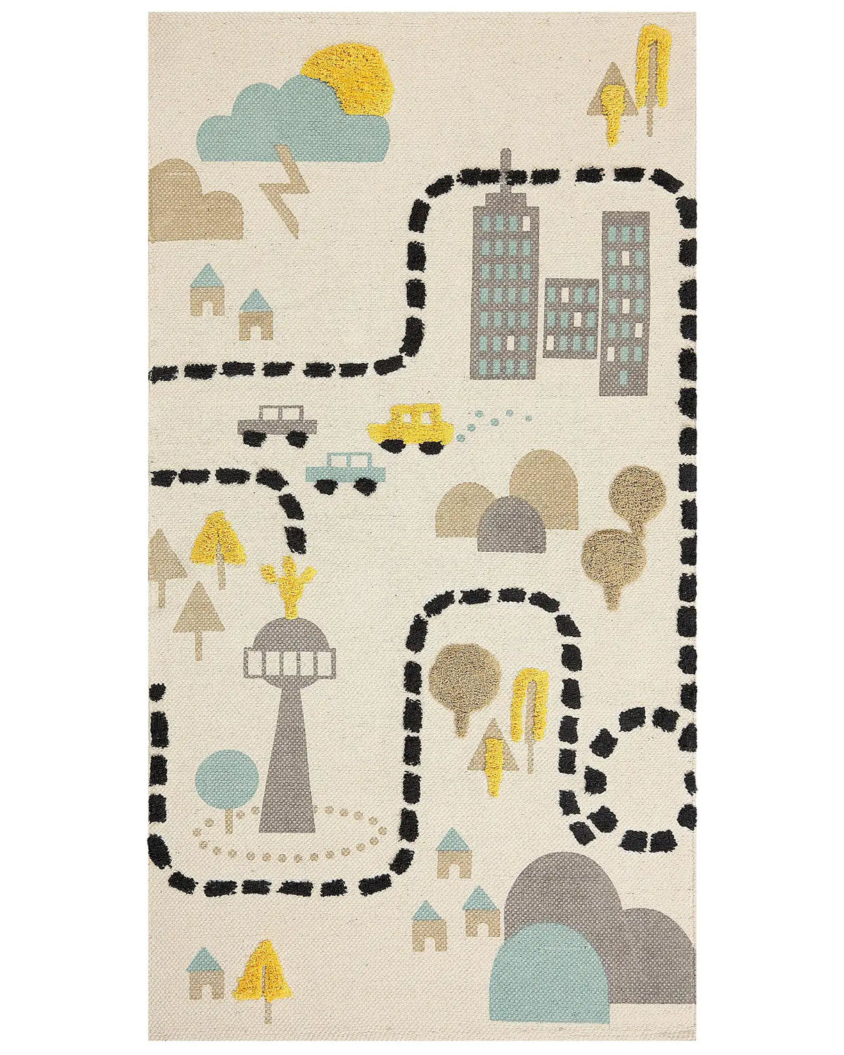 Area Rug Multicolour Cotton Polyester 80 x 150 cm City Motif Low Pile Runner for Children Playroom  Beliani