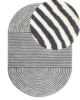 Rug White and Graphite Grey Wool Cotton 140 x 200 cm Oval Hand Tufted Low Pile Striped Beliani