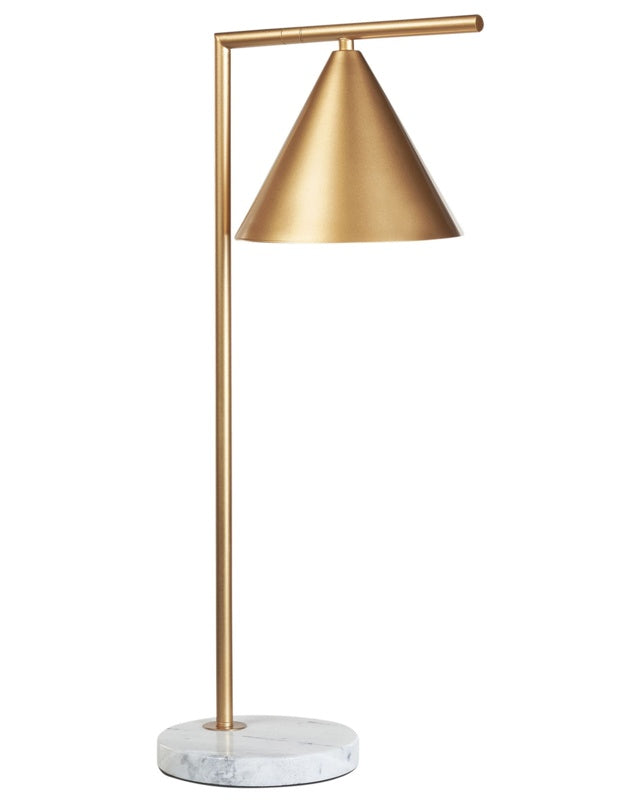 Table Lamp Gold Marble Base Cone Shade Office Study Modern Beliani