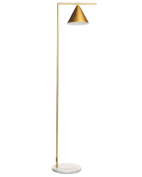Floor Lamp Gold Marble Base Cone Shade Office Study Modern Beliani