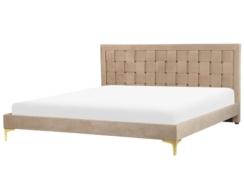 Upholstered Bed Frame Taupe Velvet EU Super King Size 180x200 cm 6ft  Headboard Golden Legs  Beliani