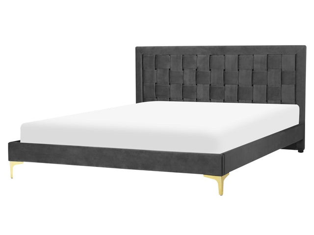 Upholstered Bed Frame Black Velvet  EU King Size 160x200 cm 5ft3 Headboard Golden Legs  Beliani