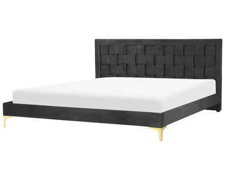 Upholstered Bed Frame Black Velvet EU Super King Size 180x200 cm 6ft Headboard Golden Legs  Beliani