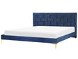 Upholstered Bed Frame Navy Blue Velvet EU Super King Size 180x200 cm 6ft Headboard Golden Legs  Beliani