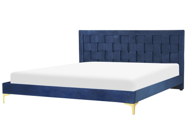 Upholstered Bed Frame Navy Blue Velvet EU Super King Size 180x200 cm 6ft Headboard Golden Legs  Beliani