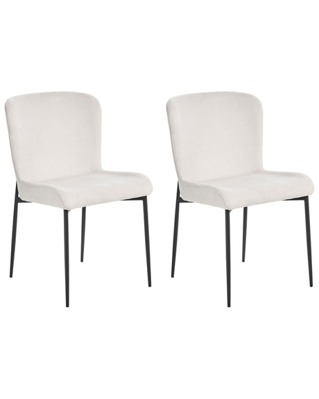 Set of 2 Chairs Off-White Polyester Knitted Texture Metal Legs Beliani