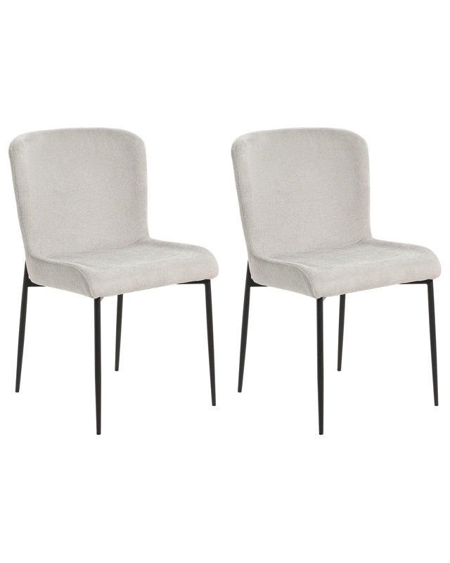 Set of 2 Chairs Light Grey Polyester Knitted Texture Metal Legs Beliani