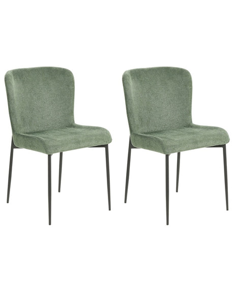 Set of 2 Chairs Green Polyester Knitted Texture Metal Legs Beliani