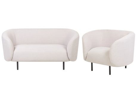 Living Room Set Beige Polyester Fabric Soft Black Legs 2 Seater Sofa Armchair Retro Glam Art Decor Style Beliani