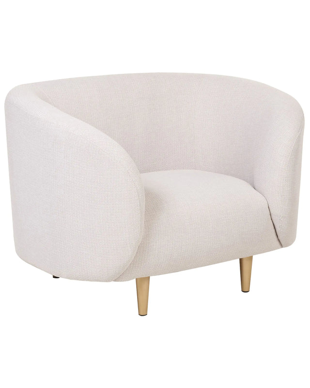 Armchair Beige Polyester Fabric Soft Nubby Gold Legs Retro Glam Art Decor Style Beliani