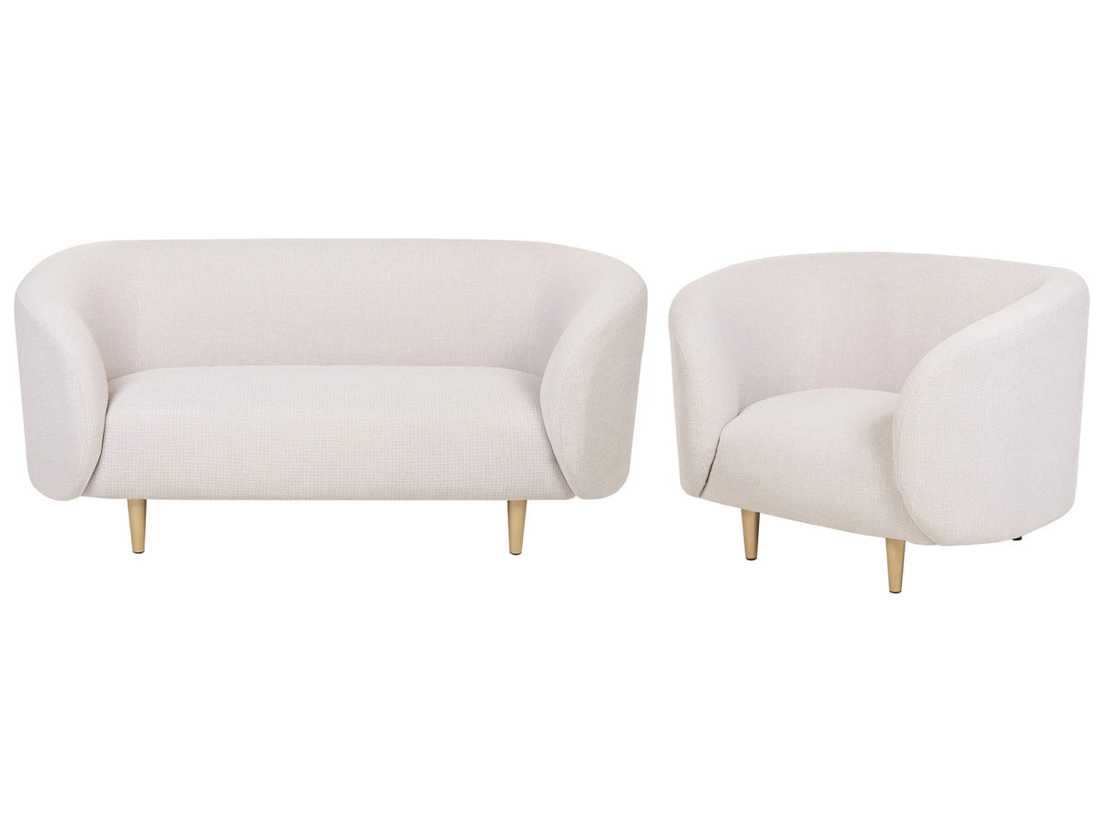 Living Room Set Beige Polyester Fabric Soft Gold Legs 2 Seater Sofa Armchair Retro Glam Art Decor Style Beliani