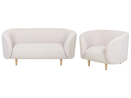 Living Room Set Beige Polyester Fabric Soft Gold Legs 2 Seater Sofa Armchair Retro Glam Art Decor Style Beliani