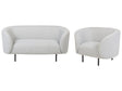 Living Room Set Black and White Polyester Fabric Soft Nubby Black Legs 2 Seater Sofa Armchair Retro Glam Art Decor Style Beliani