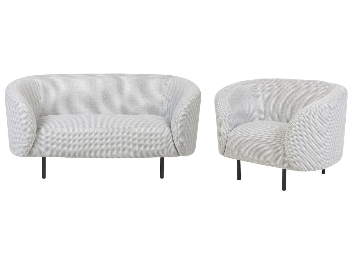 Living Room Set Black and White Polyester Fabric Soft Nubby Black Legs 2 Seater Sofa Armchair Retro Glam Art Decor Style Beliani