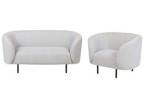 Living Room Set Black and White Polyester Fabric Soft Nubby Black Legs 2 Seater Sofa Armchair Retro Glam Art Decor Style Beliani