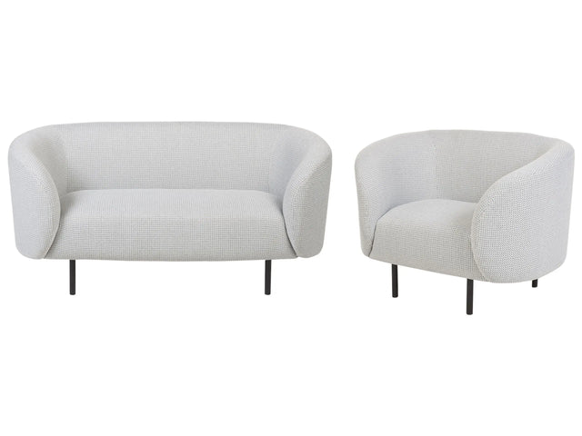 Living Room Set Black and White Polyester Fabric Soft Nubby Black Legs 2 Seater Sofa Armchair Retro Glam Art Decor Style Beliani
