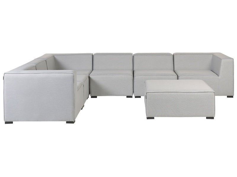 Corner Sofa Set Light Grey Fabric Upholstery 7 Seater with Ottoman Indoor Outdoor Modular Garden Lounge Set Right Hand Beliani