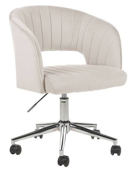 Office Swivel Chair Beige Velvet Height Adjustable Full Swivel Button Tufted Backrest Beliani