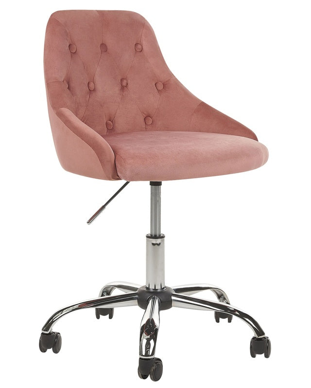 Office Swivel Chair Pink Velvet Height Adjustable Button Back Beliani