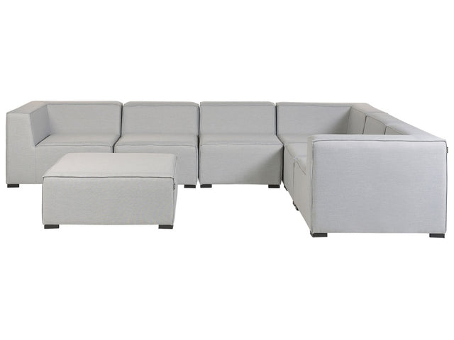 Corner Sofa Set Light Grey Fabric Upholstery 7 Seater with Ottoman Indoor Outdoor Modular Garden Lounge Set Left Hand Beliani