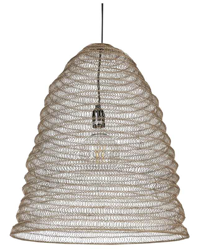 Pendant Lamp Brass Colour Iron Shade Ceiling Light Bell Shape Contemporary Style Home Accessories Handmade Beliani