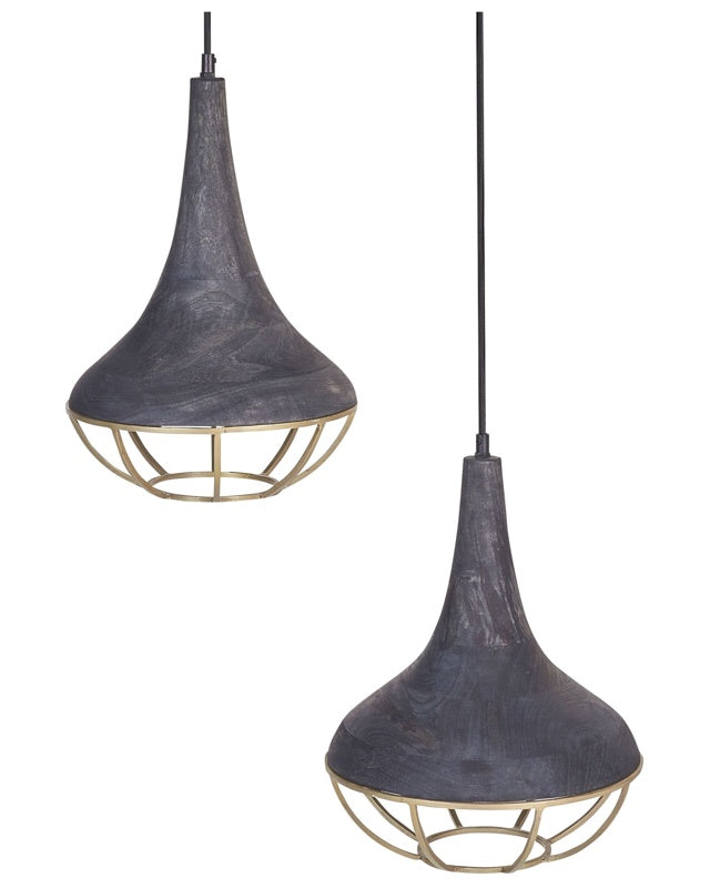 Pendant Lamp Black Natural Wooden Shade Ceiling Light Boho Style Home Accessories Handmade Beliani