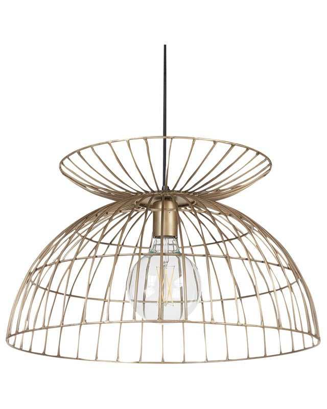 Pendant Lamp Brass Metal Iron Round Shade Openwork Cage Ceiling Light Novelty Modern Beliani