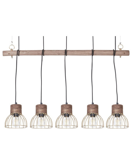 Pendant Lamp 5 Light Mango Wood Brass Metal Iron Shade Openwork Ceiling Light Rustic Modern Beliani