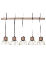 Pendant Lamp 5 Light Mango Wood Brass Metal Iron Shade Openwork Ceiling Light Rustic Modern Beliani