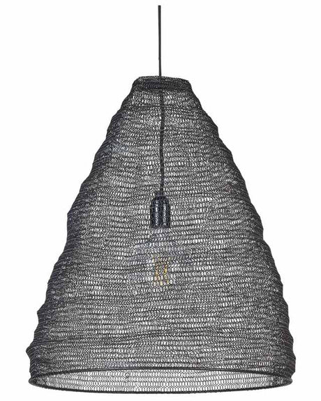 Pendant Ceiling Lamp Black Openwork Mesh Metal Round Shade Chandelier Cylindrical Retro Beliani