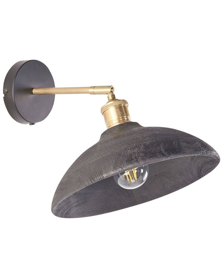 Wall Lamp Black and Brass Mango Wood Cone Shade Bedroom Living Room Rustic Modern Design Hanging Light Beliani