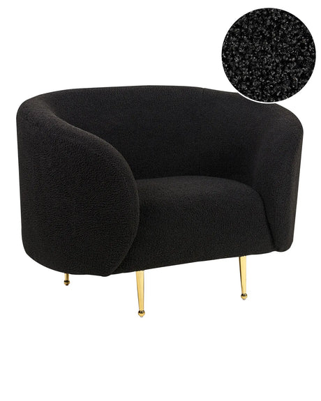 Armchair Black Boucle Fabric Soft Nubby Gold Legs Retro Glam Art Decor Style Beliani