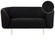 2 Seater Sofa Black Boucle Fabric Soft Nubby Gold Legs Retro Glam Art Decor Style Beliani