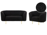 Living Room Set Black Boucle Fabric Soft Nubby Gold Legs 2 Seater Sofa Armchair Retro Glam Art Decor Style Beliani