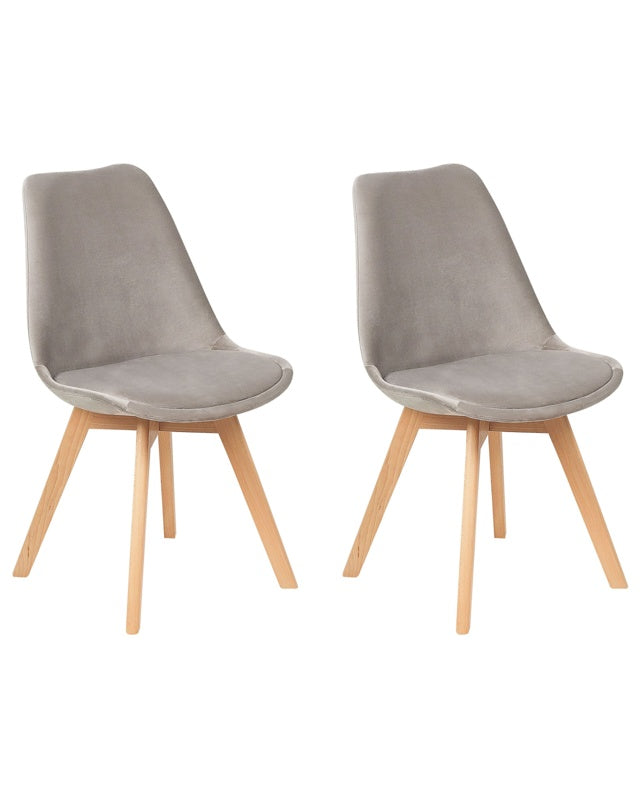 Set of 2 Dining Chairs Beige Velvet Upholstery Seat Sleek Wooden Legs Modern Design  Beliani