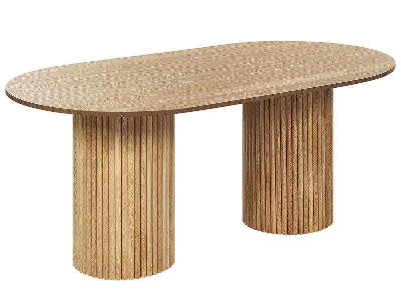 Dining Table Light Wood MDF Tabletop Rubberwood Legs 180 x 100 cm Modern Rustic Style  Beliani