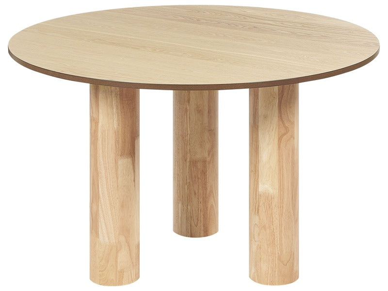 Dining Table Light Wood MDF Tabletop Rubberwood Legs ⌀ 120 cm Modern Rustic Style  Beliani