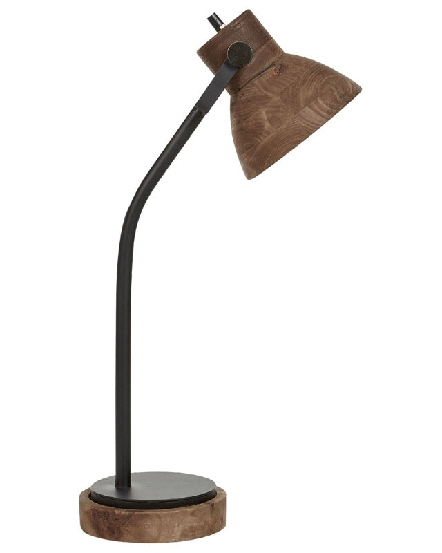 Desk Lamp Dark Mango Wood with Black Base Wooden Shade Classic Design Modern Home Decor Lighting Beliani