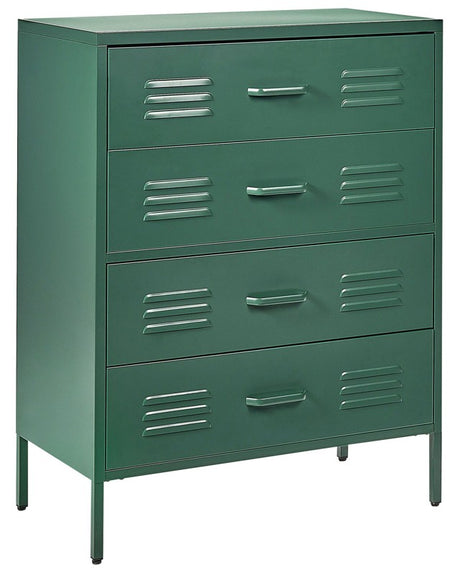 4 Drawer Chest Dark Green Metal Steel Storage Cabinet Industrial Style for Home Office Living Room Beliani