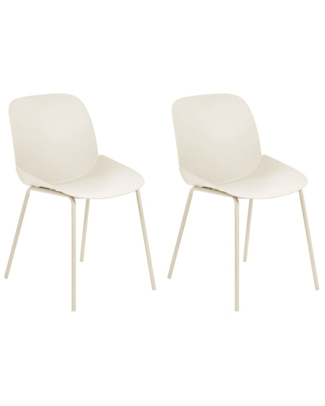 Set of 2 Dining Chairs Beige Plastic Deep Seat Contemporary Modern Design Dining Room Seating Beliani