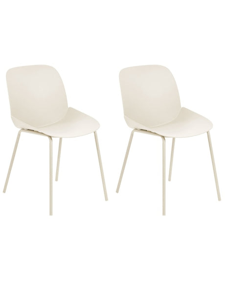 Set of 2 Dining Chairs Beige Plastic Deep Seat Contemporary Modern Design Dining Room Seating Beliani