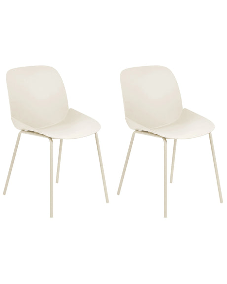 Set of 2 Dining Chairs Beige Plastic Deep Seat Contemporary Modern Design Dining Room Seating Beliani