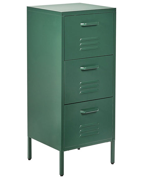 3 Drawer Storage Cabinet Dark Green Metal Steel Home Office Unit Industrial Small Chest of Drawers Beliani