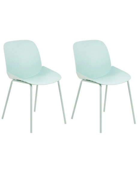 Set of 2 Dining Chairs Mint Green Plastic Deep Seat Contemporary Modern Design Dining Room Seating Beliani