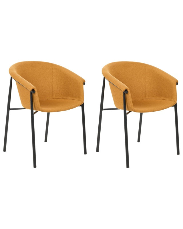 Set of 2 Dining Chairs Orange Fabric Upholster Contemporary Modern Design Dining Room Seating Beliani