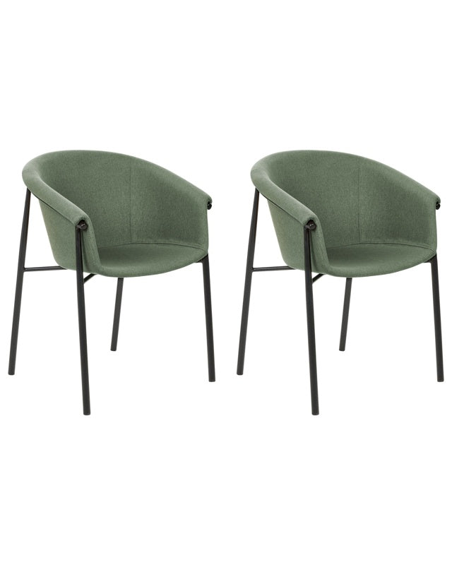 Set of 2 Dining Chairs Green Fabric Upholster Contemporary Modern Design Dining Room Seating Beliani