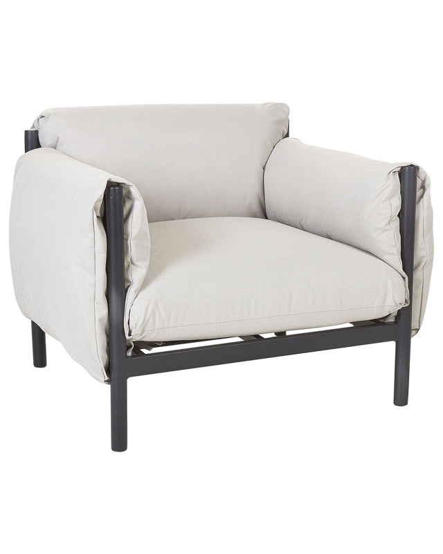 Aluminium Garden Armchair Black Aluminium Frame Light Grey Water Repellent Fabric Cushions Beliani